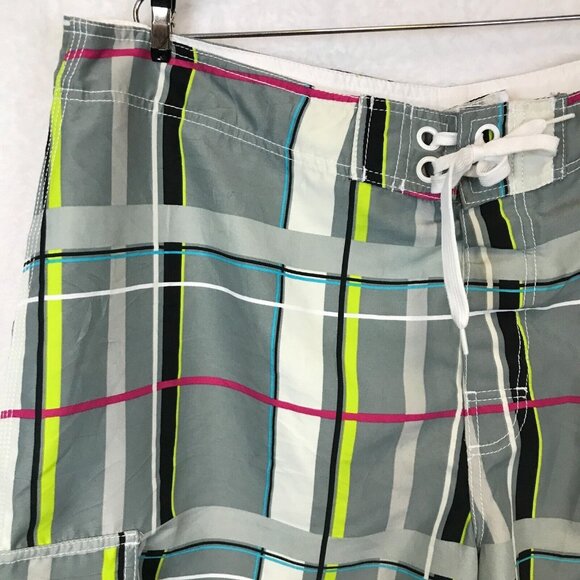 Nasimi Beach Mens XXL Waist 39in Board Swim Shorts Hook Loop Closure Plaid Gray - Picture 5 of 16